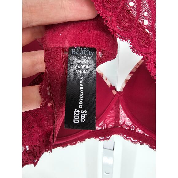 Pure Beauty by Rene Rofe Womens Sz 42DD T Shirt Bra Red Paisley Lace - Picture 4 of 4